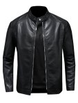 Men's Casual Jacket Stand Collar Zippered Pockets Classic Motorcycle Style Outerwear