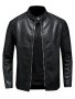 Men's Casual Jacket Stand Collar Zippered Pockets Classic Motorcycle Style Outerwear