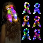 LED Scarves Scrunchies Luminous Hair Tie Colorful Hair Ties Ponytail Holder Hair Ropes Hair Accessories For Women Daily Use Hall