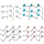 3 Pcs Stainless Steel Nose Ring Set Zirconia Septum Piercing Curved Straight Rod Nose Stud Body Piercing Jewelry