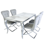 Modern Marble Dining Set Chrome Finish & Grey Velvet CHAIRS-5-PIECE