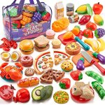 Pretend Play Food For Kitchen - 78PCS Cutting Toy Food With Storage Bag Food Toys With Veggies Fruits Fake Food With Pizza Toy P