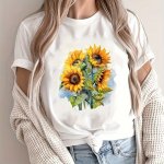 1PC Women's Sunflower Watercolor Iron-on Transfer Stickers Cute & Lovely Pu Heat Pressed Decals For Diy T-shirts Pillows Clothin