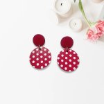 Fashion Bright Pink Polka Dot Print Wood Dina Earrings - Factory Plaza