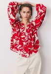 Balloon-sleeved Blouse - Bright Red floral