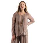 Sequin Border Double Layer Silky Top - Mocha Free