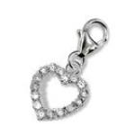 B145 - C9088 - 925 Sterling Silver Open Heart With Stones Charm Dangle