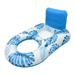 Head & Footrest Inflatable Pool Lounger With Cup Holders Blue Leaf