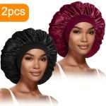 2PCS Women's Fashionable Bonnet Oversized Wide Brimmed Elastic Band Hair Cap Sleeping Hat Suitable For Curled Straight Hair Slee