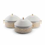 3 Piece Food Warmer Set Gold & White
