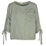 Giant Crochet Flower Tie Sleeve Linen Top - Jade L xl