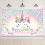 1PC 1/1.5M Rainbow Unicorn Background Cloth Unicorn Birthday Party Supplies Polyester Backdrop Happy Birthday Party Decoration