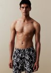 Patterned Swim Shorts - Black Leaf-patterned