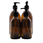 4 Piece Bathroom Soap & Conditioner Set - Amber With Black Pump Dispensers