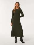 Lyla Crew Neck Detail Knit Dress - 16 Olive