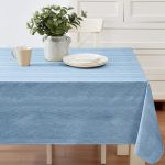 Newbridge Vinyl Flannel Backed Tablecloth 52 X 52 Inch Square Blue Moire Wavy Solid Design Heavyweight Indoor Outdoor Waterproof