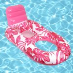 Head & Footrest Inflatable Pool Lounger With Cup Holders Pink Leaf