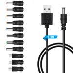 11 In 1 Dc Power Cord USB Multi-function Interchange Plug USB Charging Cable Black