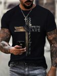 God & Cross Print Men's Graphic Design Crew Neck Novel T-Shirt Casual Comfy Tees Tshirts For Summer Men's Clothing Tops For Dail