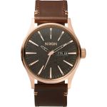 Nixon Sentry Leather Mens Watch - Rose Gold Gunmetal Brown