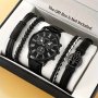 5PCS/SET Fashion Casual Men's Pu Leather Strap Quartz Watch & Tree Of Life Jewelry Set Perfect Gift For Any Occasion