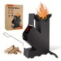 1PC Multi-functional Rocket Stove Iron Wood Burning Rocket Stove With Storage Bag For Outdoor Cooking Camping And Picnic