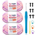 3 Pack Rainbow Beginners Crochet Yarn Pink Purple Cotton Crochet Yarn For Crocheting Knitting Beginners With Easy-to-see Stitche