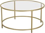 Lifespace Round Glass Coffee Centre Table With Gold Frame