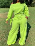 Solid Casual Two-piece Set Slanted Shoulder Long Sleeve Tops & Drawstring Pants Outfits Women's Clothing