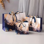 1PC Marble Pattern Package Shirred Gift Bag Elegant Two-color Ribbon Tote Bag High-end Clothing Shopping Bag Wedding Bridal Brid