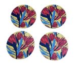 4-PIECE Coaster Set With Rubber Backing - Red Spiky Proteas With Yellow