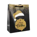 Gift Bag Christmas Glitter Black And Gold Medium