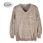 Cocoon Animal Print Raw-edge Top - Taupe L xl