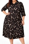 Ladies Printed Collar Tab Shirtdress - 60 Blk stone