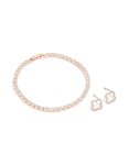 Rose Gold Plated Cubic Zirconia Open Flower Earrings & Tennis Bracelet Set
