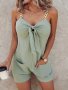 Textured Chain Linked Cami Romper Elegant Tie Front Patched Pocket Sleeveless Romper Jumpsuit Women's Clothing