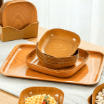4PCS Set Imitation Wood Grain Serving Plates - Perfect For Snacks Dried Fruits Candy & Desserts - Ideal For Outdoor Camping & Pi