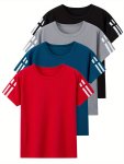 4PCS Boys Summer Loose Sports Tee Casual Comfortable Versatile Mesh Quick Dry Athletic Short Sleeve T-Shirt Boys Tee Tops
