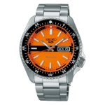 Seiko 5 Orange Dial Silver Stainless Steel Strap Men's Watch SRPK11K1