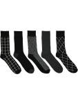Patterned Crew Socks 5 Pack - One Size Black