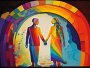 Canvas Wall Art - Rainbow Connecting Two Figures - B1383 - 120 X 80 Cm