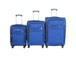 Smte Blue Star 3-PIECE Blue Fabric Luggage Set Retractable Handles & Wheels With Keychain