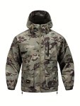 Men's Camouflage Print Sports Jacket With Multi Pockets Casual Loose Breathable Zip Up Long Sleeve Hooded Jacket For Hiking Camp