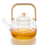 1L Borosilicate Glass Teapot With Bamboo Handle And Glass Infuser