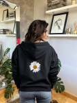 White Daisy Summer Hoodie - Black - Large