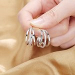 C Shaped Circle 3 Layers 3 Lines Hoop Earrings Zinc Alloy Rhinestones Silver Plated Elegant Minimal Style Hoop Earrings For Wome