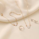5PCS Exquisite And Elegant Butterfly Pendant Earrings Bracelet Ring And Necklace Perfect As A Gift For Birthdays Or Any Special