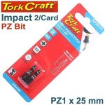 Tork Craft 2 PK Pozi No. 1 X 25MM Impact Insert Bit TCIPZ0125C