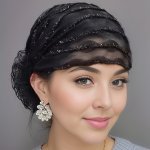 1PC Glittery Lace Flower Breathable Hair Covering Elegant Elastic Boho Chic Muslim Turban Hat Mesh Back Chemo Hat For Daily Wear