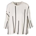 Cropped Sleeve Striped Knit Top - Off White L xl
